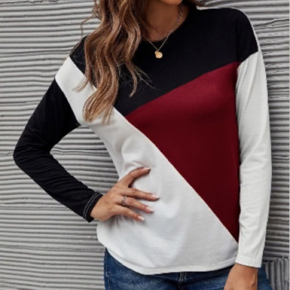 Color Block Drop Shoulder Blouse Boutique New Size 8/10(L)